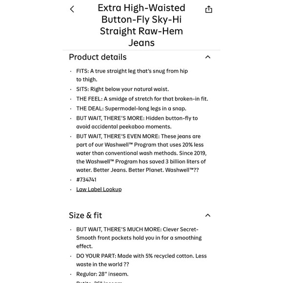 Old Navy High Waisted Button Fly Sky-Hi Straight Leg Raw Edge Hem Jeans Size 6 - Picture 15 of 16